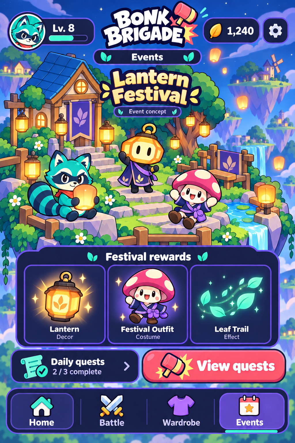 Seasonal event in Bonk Brigade's selected Midnight Pop interface style