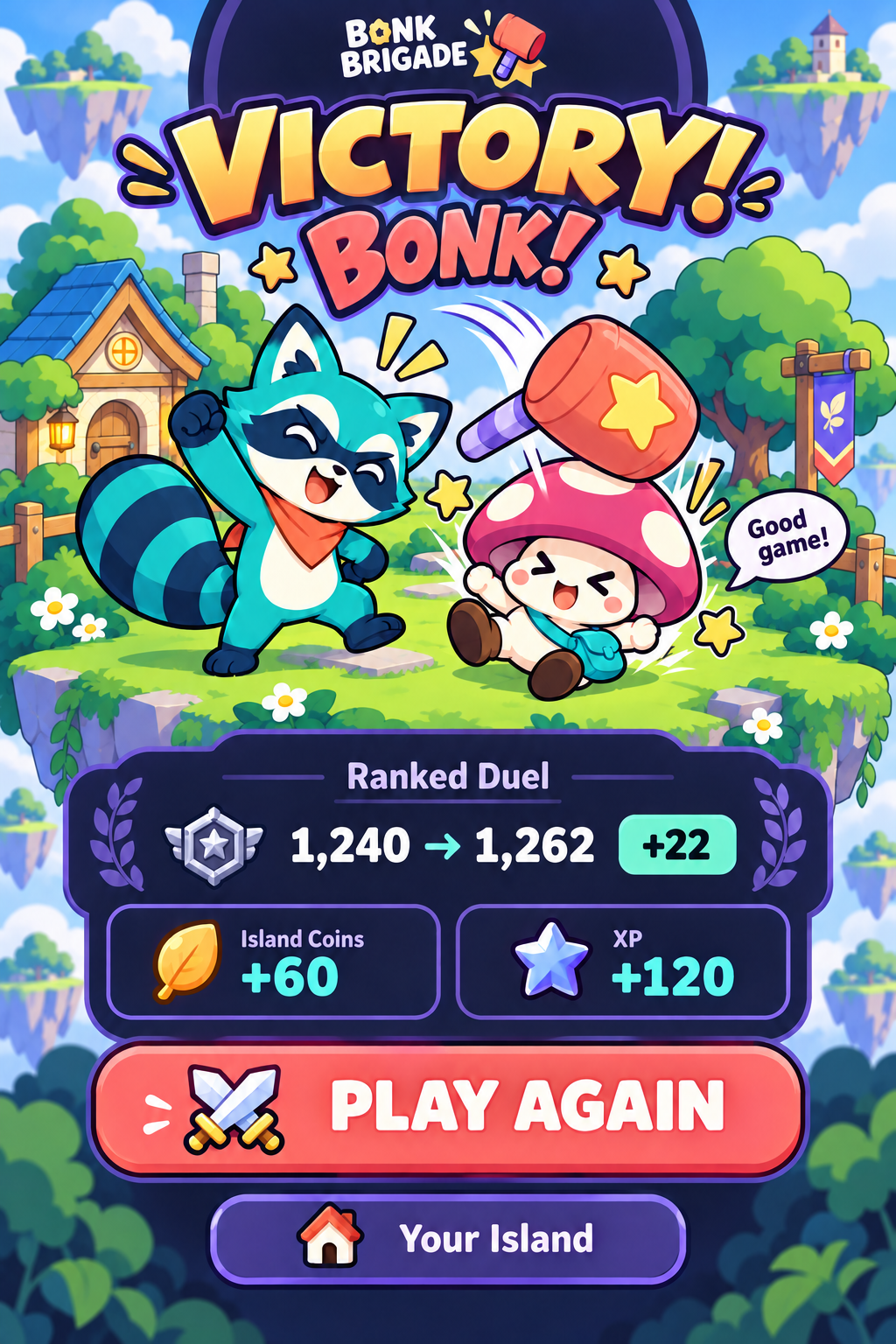 Bandit celebrates as Spore gets a goofy soft-mallet bonk